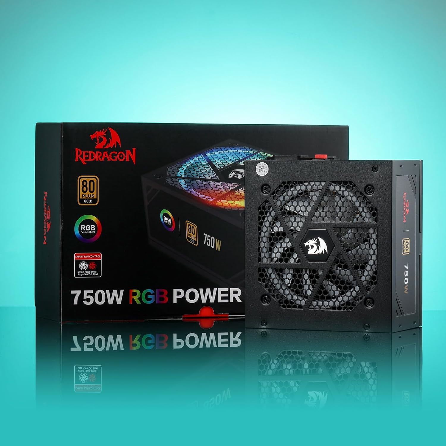 Redragon PSU006 80+ Gold 750 Watt ATX Fully Modular Power Supply w/ 80 Plus Gold Certified, Compact 160mm Size & RGB Low Noise Smart-ECO 0 RPM Fan, 100% Japanese Capacitors, Full Mod Cables, Black