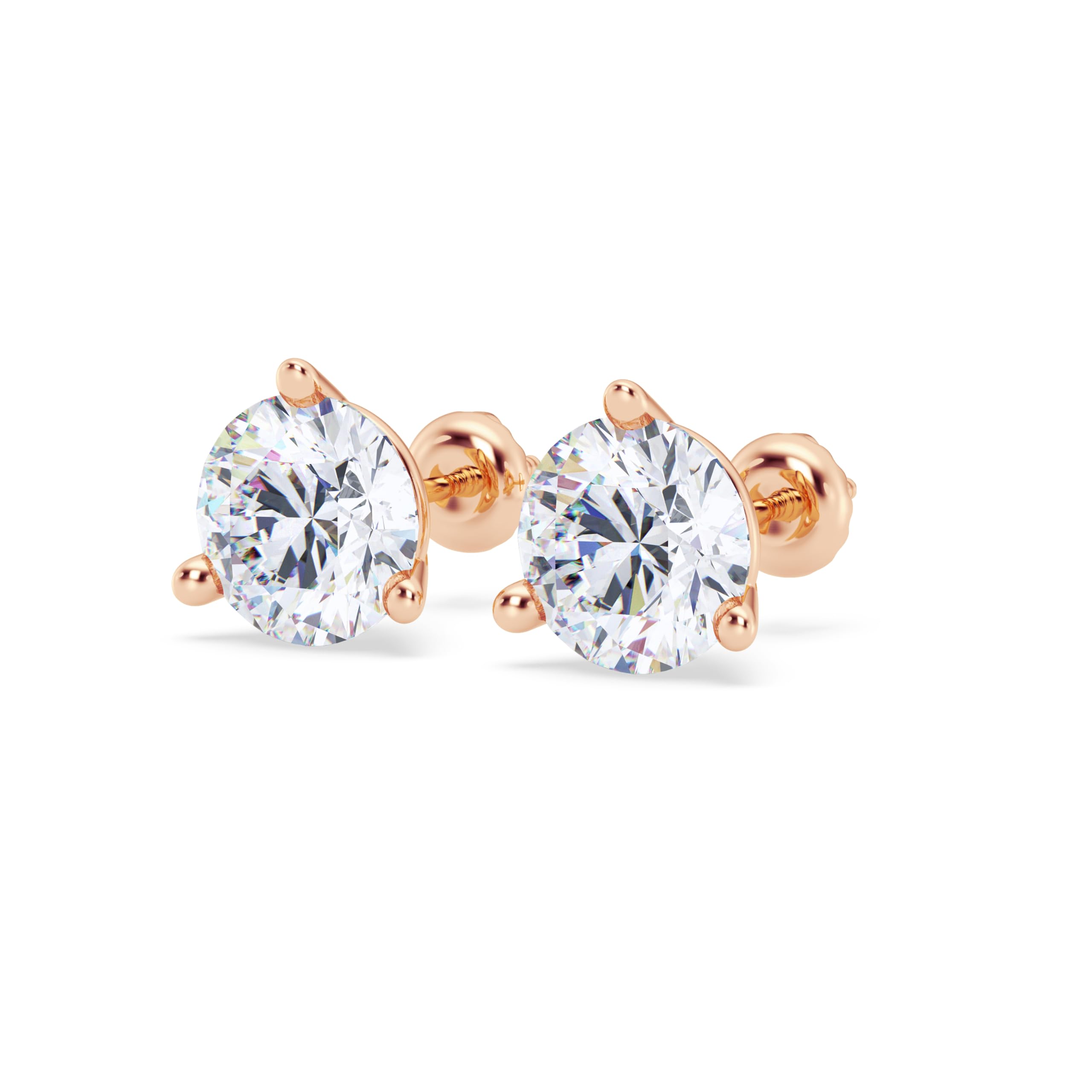 3 Ct Real 14K Rose Gold Created Diamond Earrings – Round Basket Screw Back
