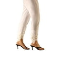 thumbnail image 1 of Casual or Work Elastic Waist White Cotton Trousers With Lace for Petite Women (White - 922ID4, M (Petite) Short), 1 of 6