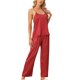 thumbnail image 2 of INSPIRAR CHIC Camisetas de satén para mujeres con pantalones, conjuntos de pijamas de color sólido XS Rojo, 2 of 5
