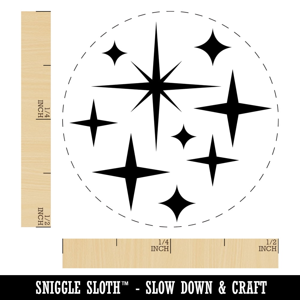 Retro Vintage Four Pointed Stars Self-Inking Rubber Stamp Ink Stamper - Blue Ink - Mini 1/2 Inch