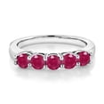thumbnail image 2 of Gem Stone King 925 Sterling Silver Red Ruby 5-Stone Wedding Anniversary Band Ring for Women (1.25 Cttw, Gemstone July Birthstone, Available in Size 5, 6, 7, 8, 9), 2 of 3