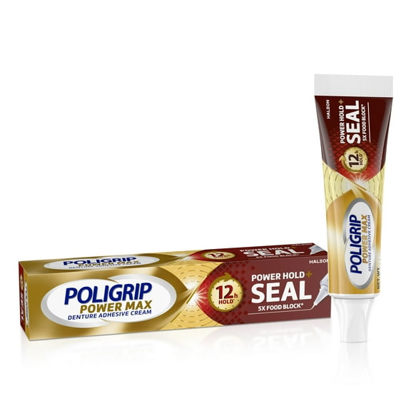 Poligrip Power Hold   Seal Denture Adhesive Cream, Flavor Free - 2.2 Oz, for Adults