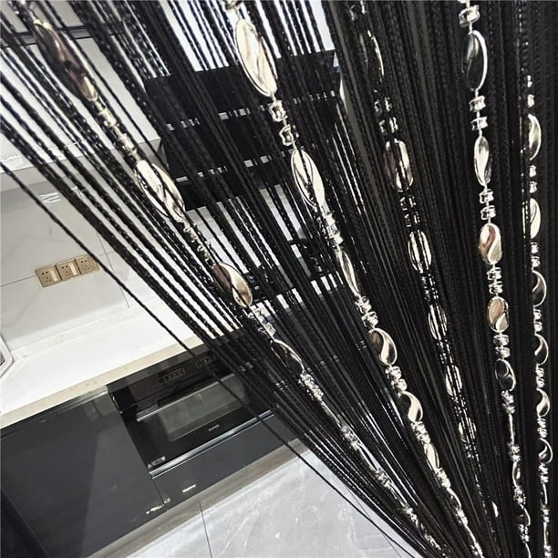 Cortina decorativa con forma de cadena para puerta, hendidura, 100 x 200 cm, color negro