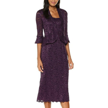 RM Richards Women's Sequin Lace Midi Dress With Jacket - Mother of The Bride Wedding (Best Mother Of The Bride Dresses 2019)