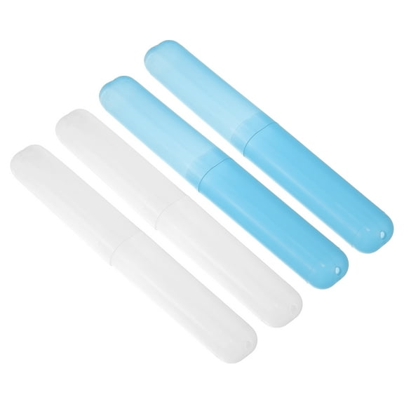 Unique Bargains 4 Pcs Plastic Lightweight Traveling Toothbrush Holders Case for Travel Business 7.48"x1.06" White Blue