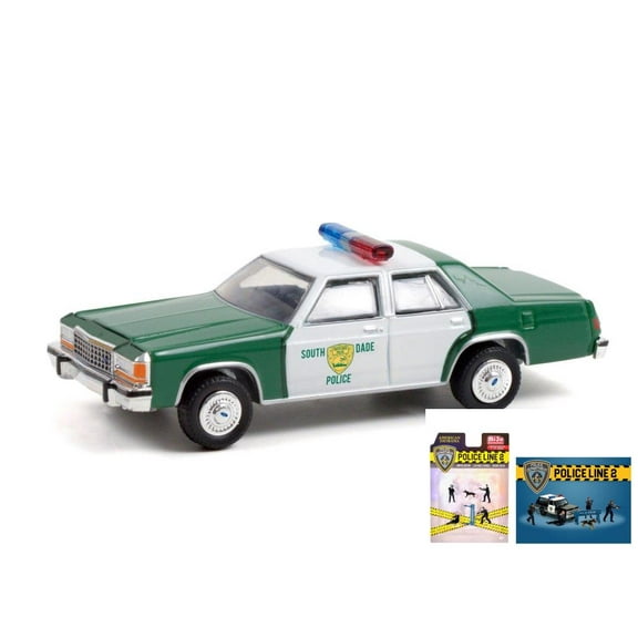 Diecast Car w/Police Figurine Set - Miami-Dade Police Department 1983 Ford LTD Crown Victoria, Ace Ventura: Pet Detective - Greenlight 44930B/48 - 1/64 scale Diecast Model Toy Car