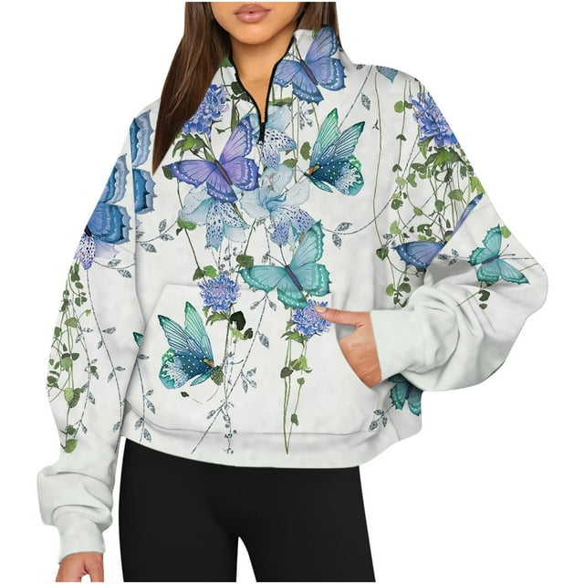 2023 Chandail en Molleton Mode pour Femmes 50 % de Réduction Liquidation Chandails en Molleton Décontractés Sans Capuche Mode Manches Longues Imprimé Demi-Fermeture à Glissière Col à Capuche Chemise