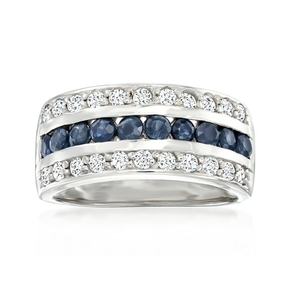 Ross-Simons 0.80 ct. t.w. Sapphire and .65 ct. t.w. White Topaz Multi-Row Ring in Sterling Silver, Women's, Adult