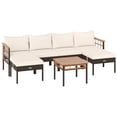 thumbnail image 2 of Costway 7 PCS Wicker Furniture Set with Ottomans Side Table Acacia Wood Tabletop Armrests Mix Brown + Off white, 2 of 10