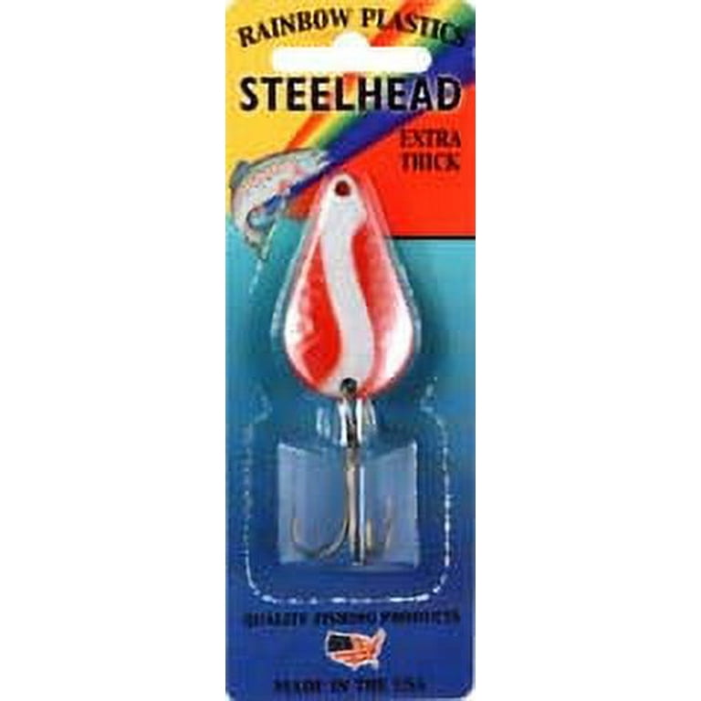 Rainbow Plastic Steelhead Spoon, Red/White Stripe