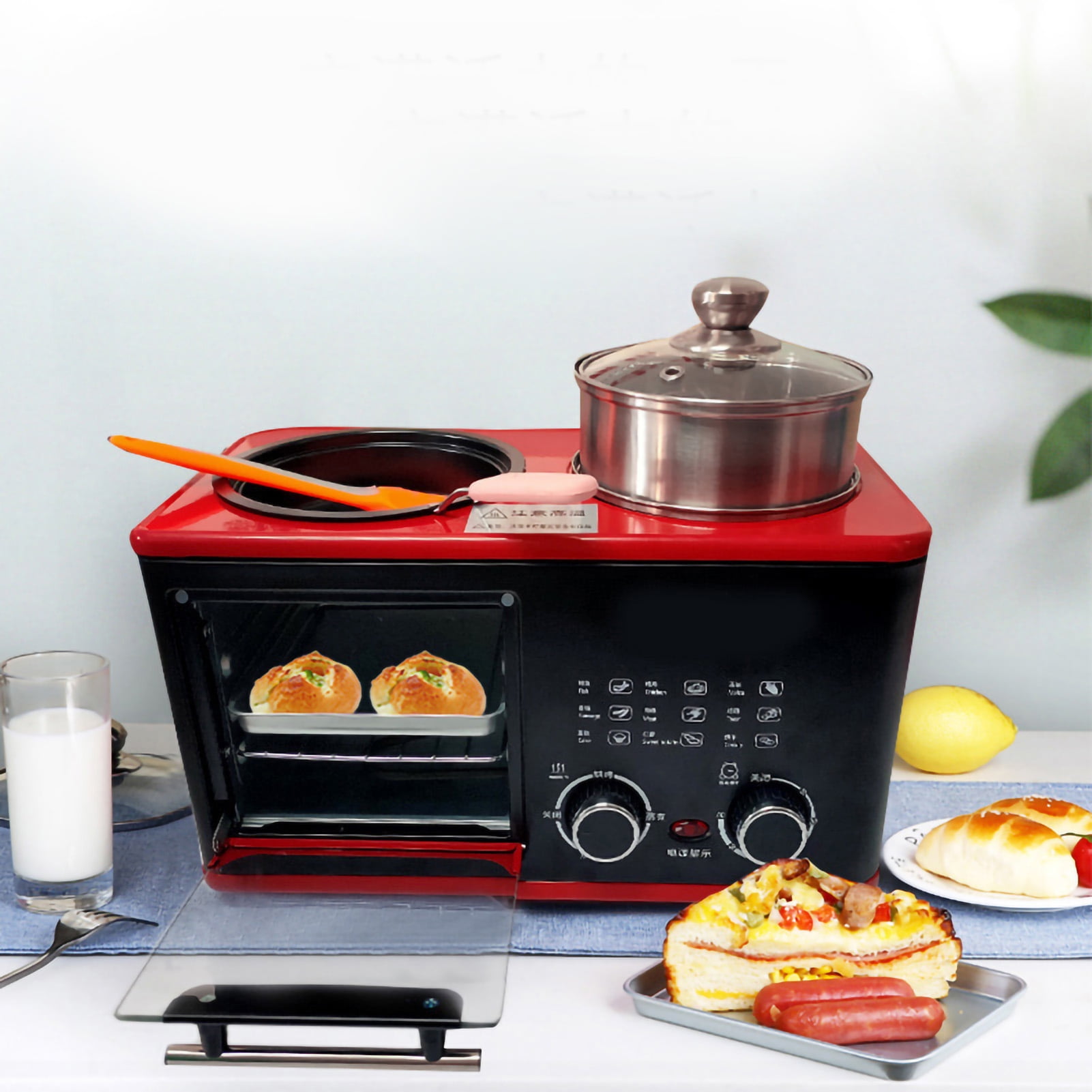 Station, Toaster with Frying Pan, Portable Oven Breakfast Maker