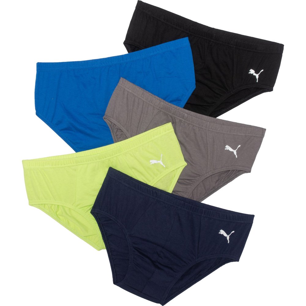 PUMA PUMA MEN'S BRIEF PACK 5 LIME BLUE SZ LARGE UNDERWEAR X5 LOW RISE FIT