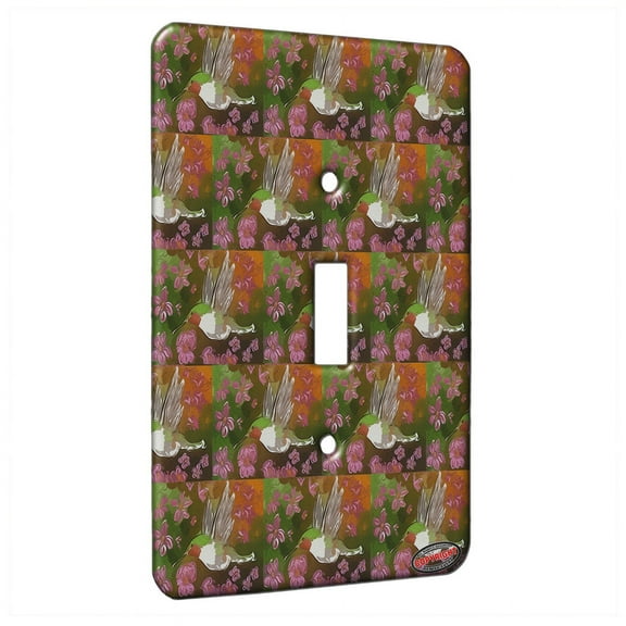 KuzmarK™ Single Gang Toggle Switch Wall Plate - Ruby Throated Hummingbird with Pink Clematis Bird Modern Art by Denise Every
