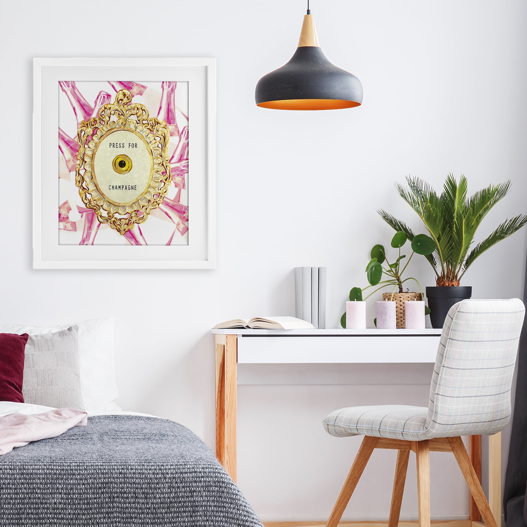 Champagne Doorbell with Pattern White Framed Print Under Glass, design by Ziwei Li