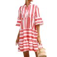 thumbnail image 4 of Xuanfei Women Striped V Neck Flare Half Sleeve Swing Boho MIni Dress, 4 of 7