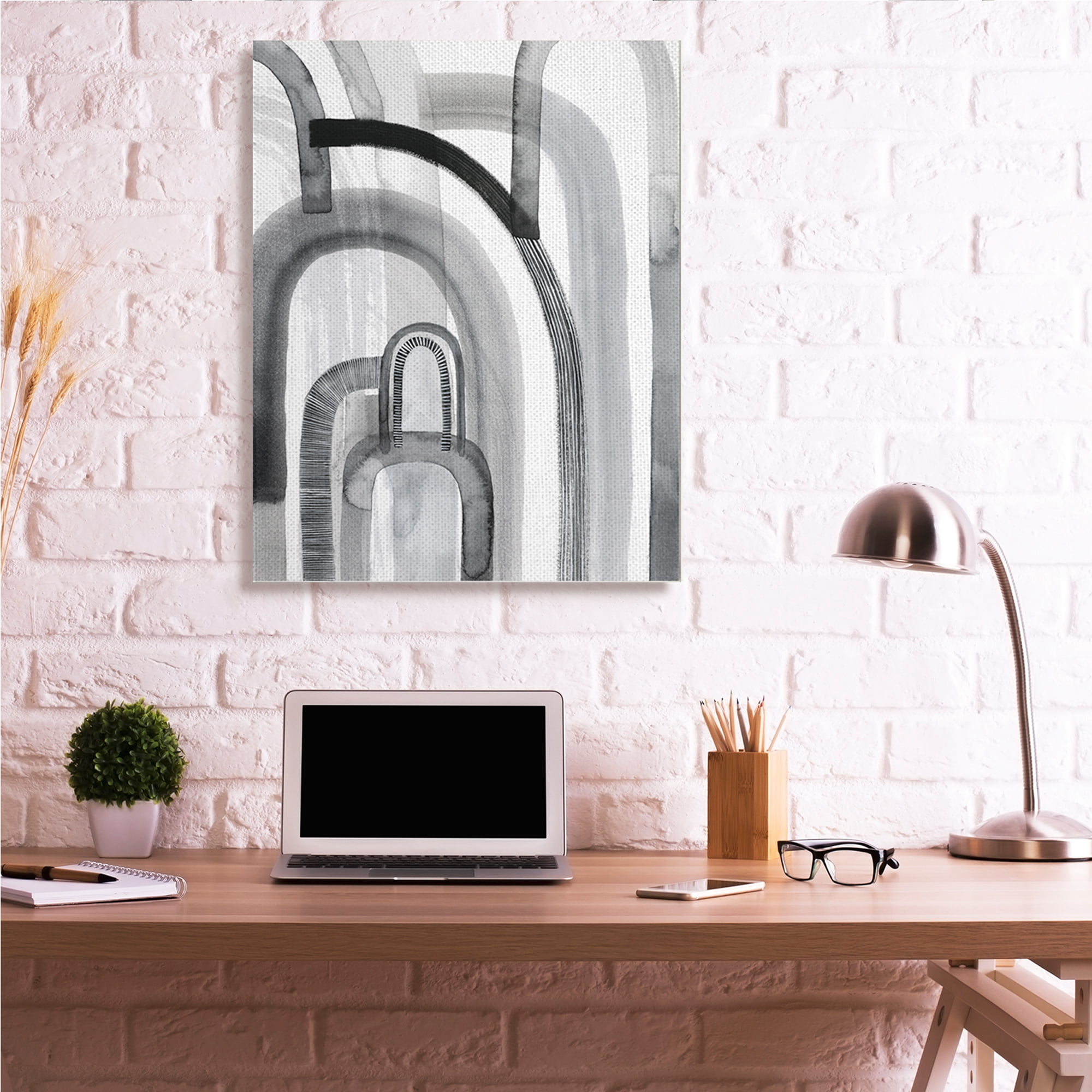Stupell Industries Abstract Opaque Arches Black Grey White,36 x 48,Designed by Grace Popp