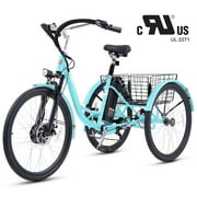 24" 7 Speed Front Suspension Fork Dual Chain Electric Tricycle 350W 3 Wheel Bike with 48V 13Ah Battery UL 2271 Aqua