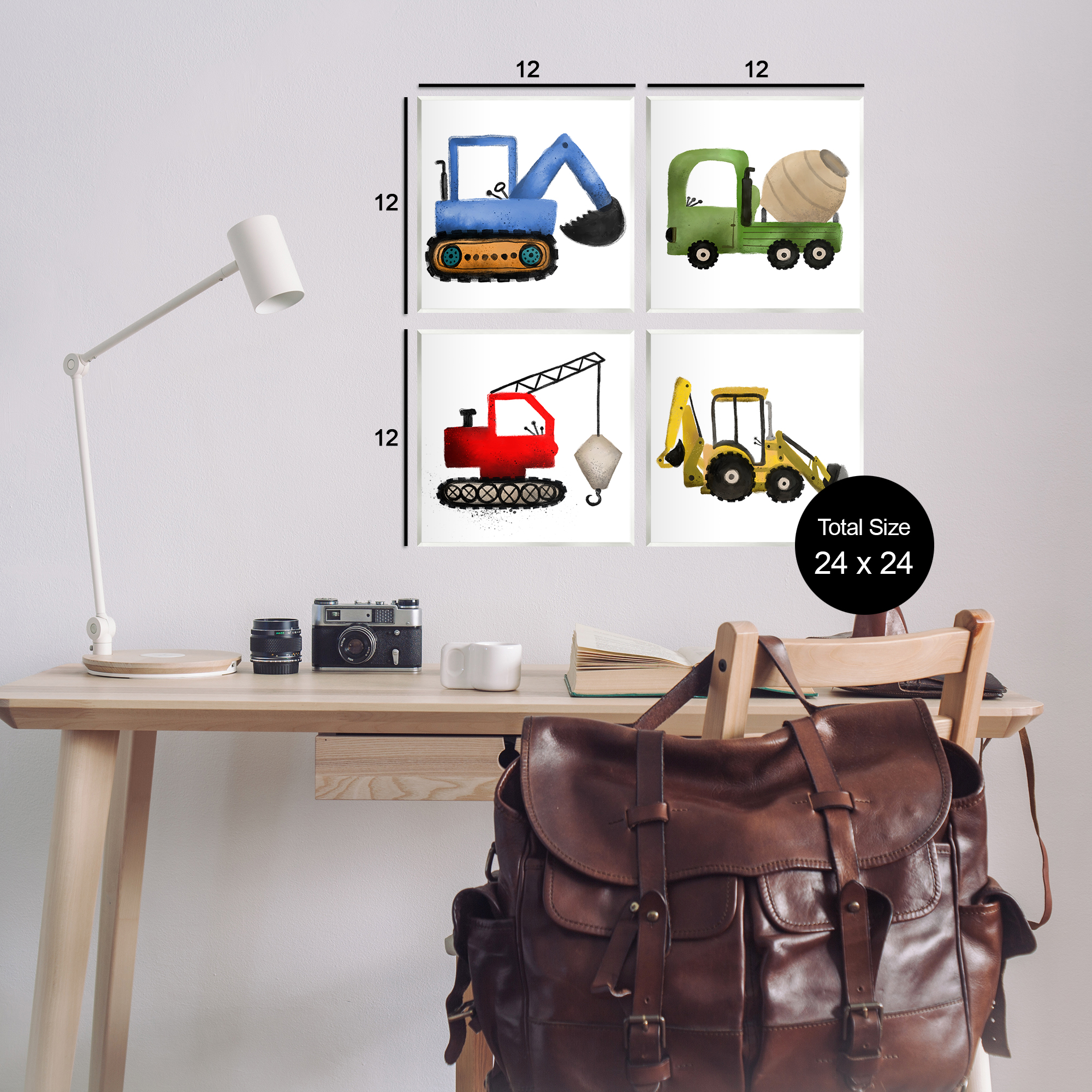 Stupell Industries Varied Construction Vehicles Transportation Painting Unframed Art Print Wall Art, 12 x 12, Set of 4