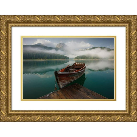 Shvain, Anton 18x13 Gold Ornate Wood Framed with Double Matting Museum Art Print Titled - Black Lake