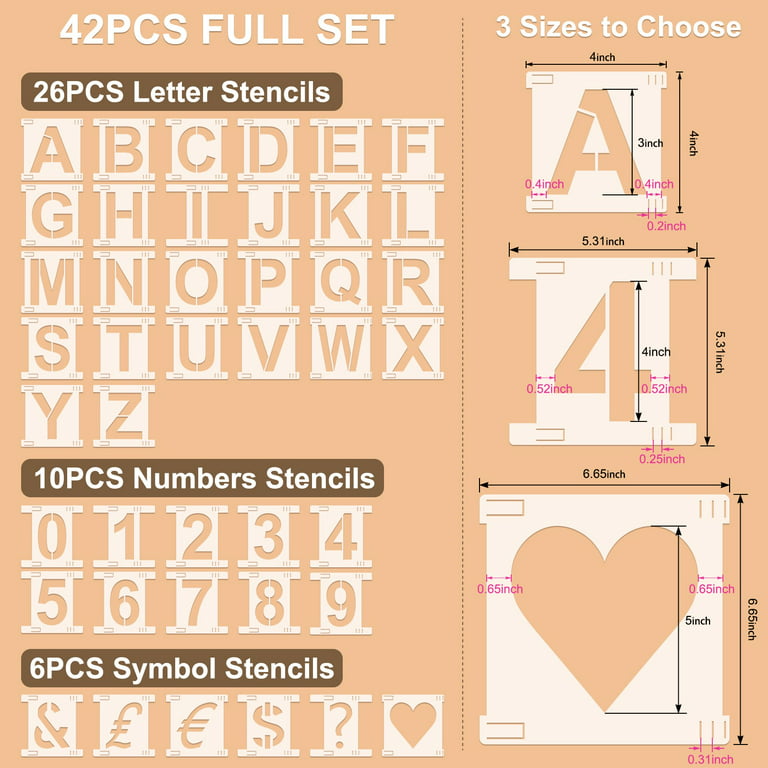 12 Inch Alphabet Letter Stencils for Painting - 42 Pack Letter and Number  Stencil Templates with Signs for Painting on Wood, Reusable Letters and