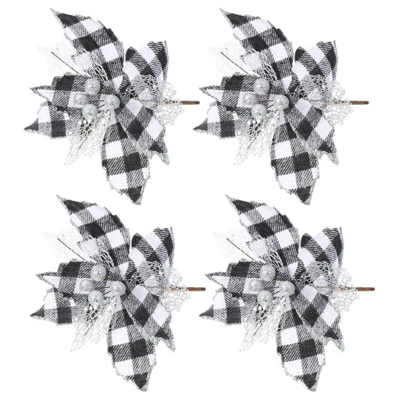STRANDCHIC 4Pcs Artificial Christmas Tree Flower Decor Black Cloth Material for Xmas Celebration
