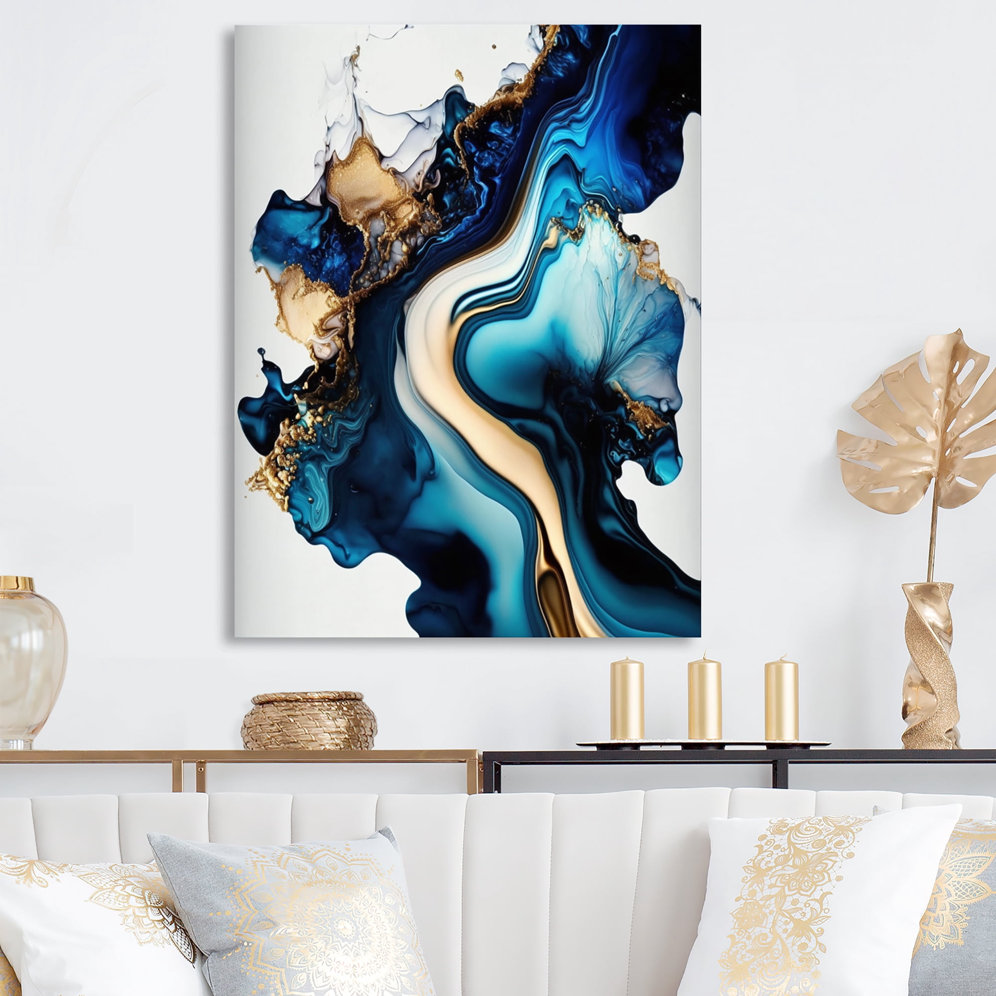 Designart Abstract Marble Geode Blue II Canvas Wall Art