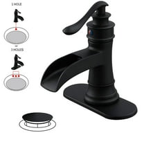 Open Box BWE Waterfall Single Hole Handle Low-Arc Bathroom Faucet with Pop-up Drain Assembly In Matte Black