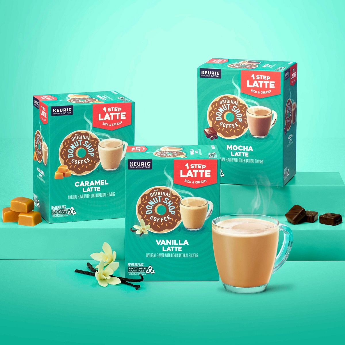 2X - The Original Donut Shop One Step Latte Vanilla Dark Roast- Keurig K-Cup Coffee Pods - 20ct