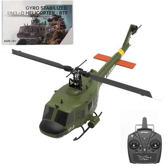 UH-1D RC Helicopter for Adults - 1/34 Scale 2.4G 6CH Brushless Flybarless Model with 6-Axis Gyro (Includes 2 Batteries) - Perfect for Hobbyists and Collectors