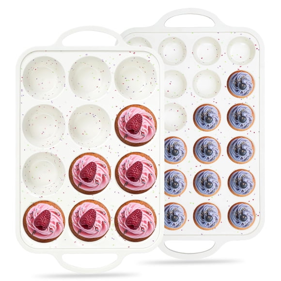 Juego de moldes para magdalenas AOTASO, tamaño regular, 12 tazas y mini, 24 tazas, silicona
