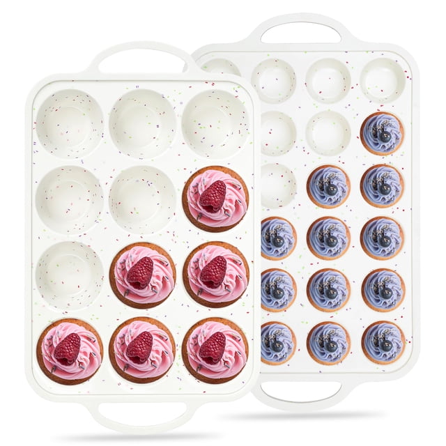 Juego de moldes para magdalenas AOTASO, tamaño regular, 12 tazas y mini, 24 tazas, silicona