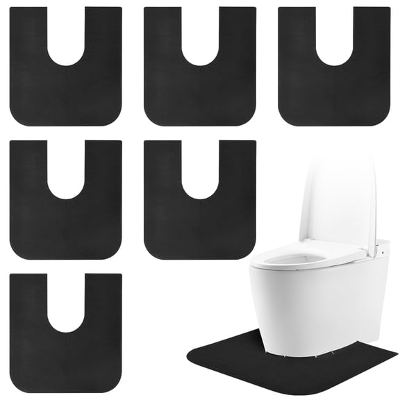 6PCS Upgrade Round Commode Potty Training Mat for Boy Toilet Training Mat Toilet Rug U Shaped Washable Toilet Mat for Bathroom,Black