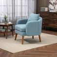 thumbnail image 4 of Accent Upholstered Chair with Pillow, Modern Comfy Boucle Single Armchair with Solid Wood Legs, Leisure Sofa Barrel Chair for Living Room, Bedroom, Dining Room, Office, Club, Light Blue, 4 of 9