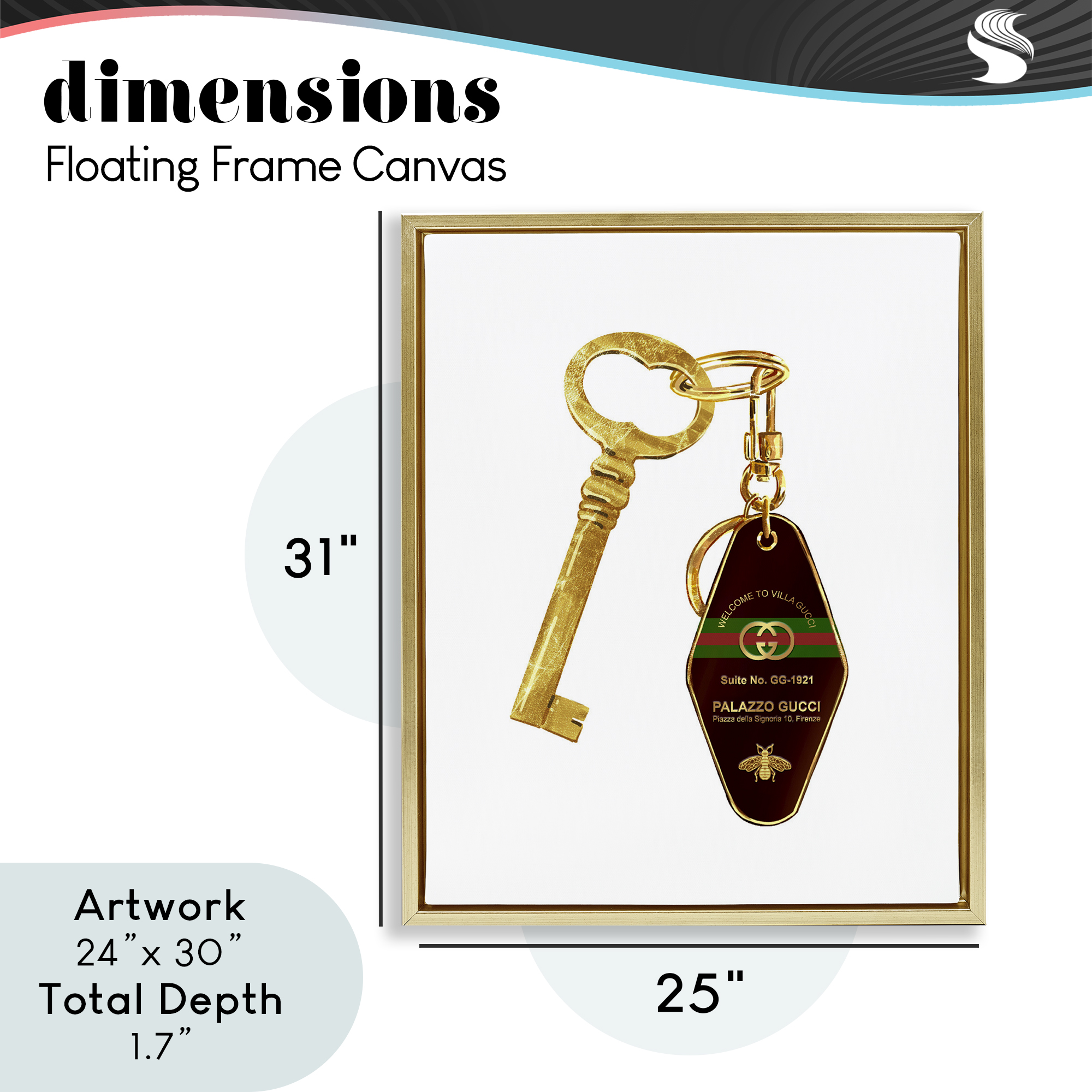 Luxury Hotel Key Gold Framed Floater Canvas Wall Art, design by Ziwei Li