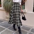 thumbnail image 4 of EANJE Midi Plaid Skirt for Women Button Detail Casual Flared Vintage High Waist A Line Mid-Length Tartan Skirts Black S, 4 of 5