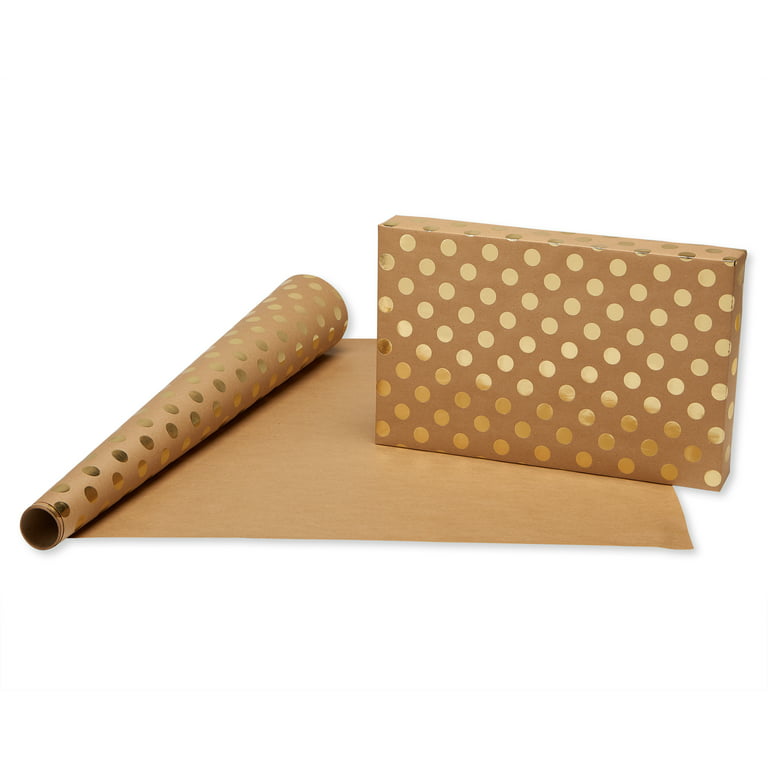 American Greetings Wrapping Paper for Weddings, Birthdays, Graduation and  All Occasions, Kraft and Gold Polka Dots (3 Rolls, 75 sq. ft) 