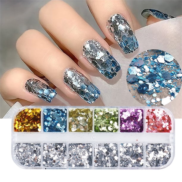 Fiudx Ofertas Y Liquidación Nail Art Lentejuelas Color Sirena Azul Lentejuelas Grandes Decoración De Uñas Degradada