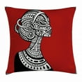 thumbnail image 1 of African Woman Throw Pillow Cushion Cover, Hand Drawn Ethno Cultural Themed Portrait Artistic Complex Figures, Decorative Square Accent Pillow Case, 18 X 18 Inches, Ruby Black White, by Ambesonne, 1 of 2