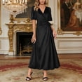 thumbnail image 2 of DHFJKG Womens Elegant Long Dress Short Sleeve Wrap V Neck Slim Fit Maxi Evening Gown For Banquet Party Versatile Dresses, 2 of 9