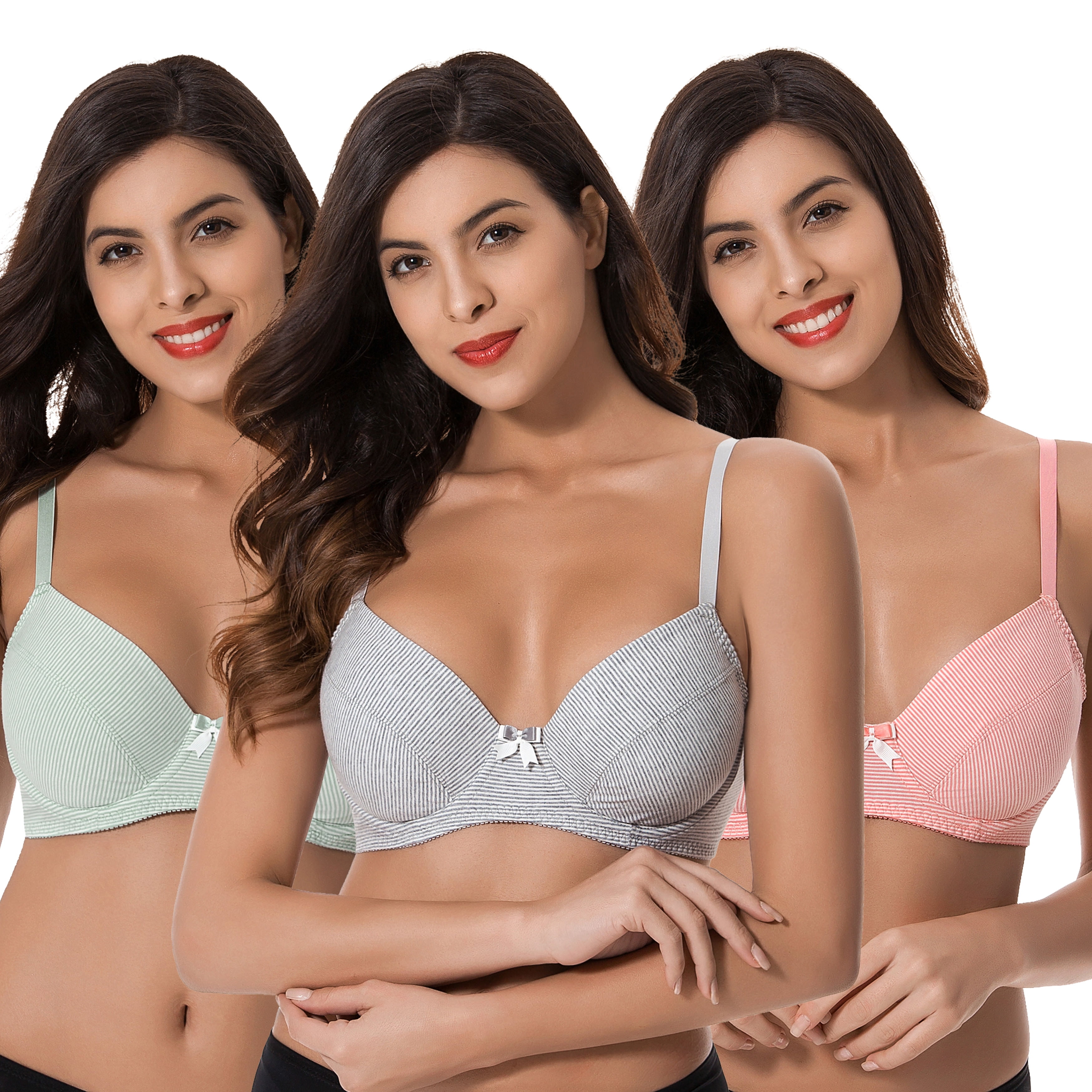 Curve Muse Womens Plus Size Underwired Unlined Balconette Cotton Bra-3Pack 