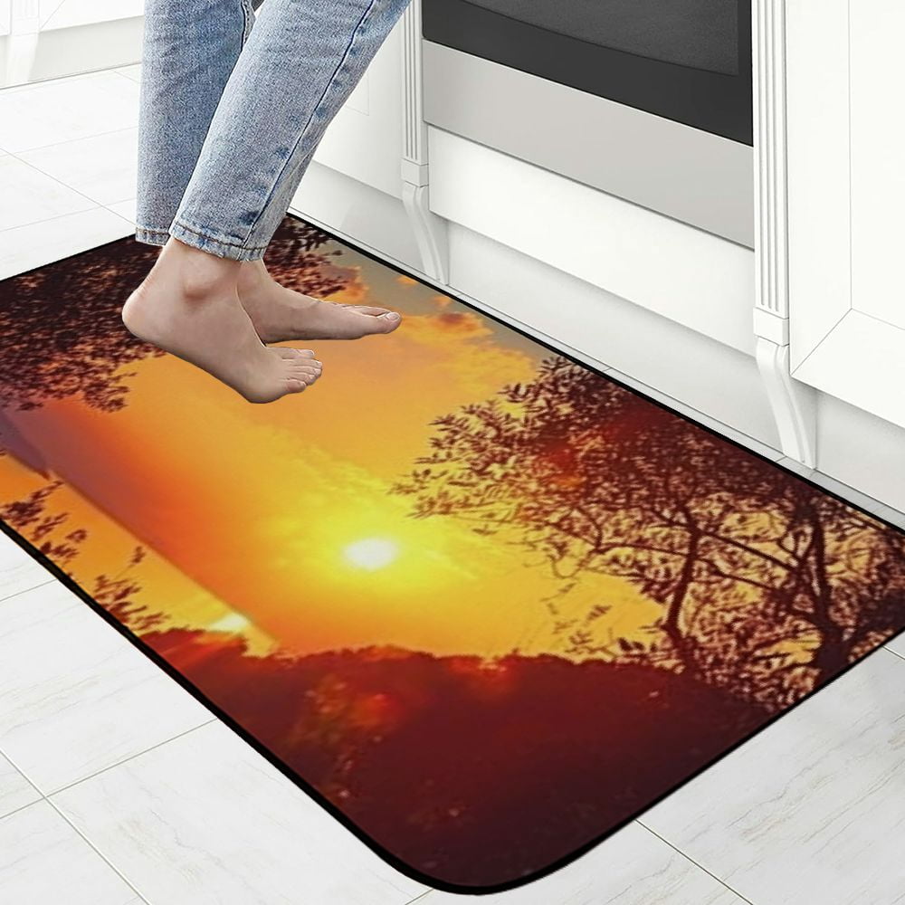 PHYHOO Decorative Door Mat, Door Mat with Non-Slip Rubber Backing, Easy Cleaning, Traps Dirt, Rug for Entry, Patio, Garage - Sun Sunset Sea Water Corfu Greece Trees Plants 19.68*47.24 in