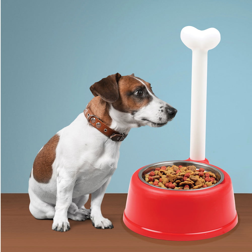 Pet Food Water Bowl With Bone Shaped Handle No Bending To Pick It Up