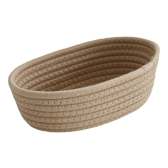 (Desktop Sundries Storage Basket 1Pc) Plertrvy Desktop Sundries Storage Basket Khaki B, Small Woven Baskets Empty Tiny Storage Baskets Mini Cotton Rope Baskets Oval Decorative Hampers