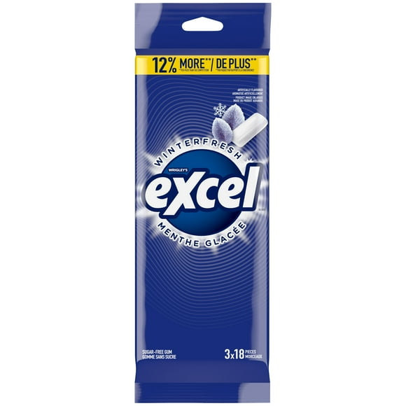 EXCEL, Winterfresh Flavoured Sugar Free Chewing Gum, 18 Pieces, 3Packs, 3 Packs, 18Pellets