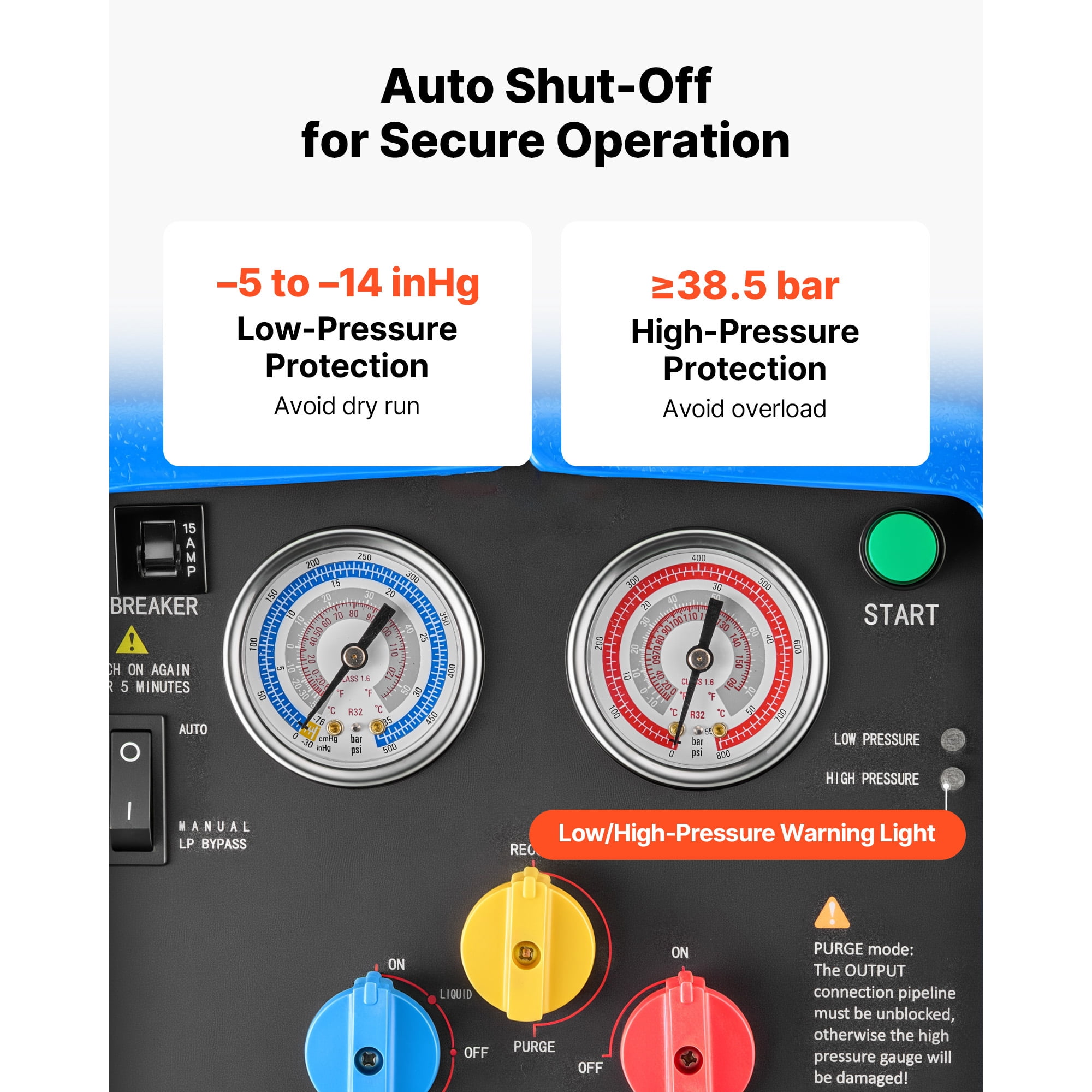 KFFKFF Portable Refrigerant Recovery Unit, 1 HP 110V 60Hz Dual Cylinder System for Liquid and Vapor Refrigerant, 1750 RPM Recycling Equipment for Automotive and Home Air Conditioning