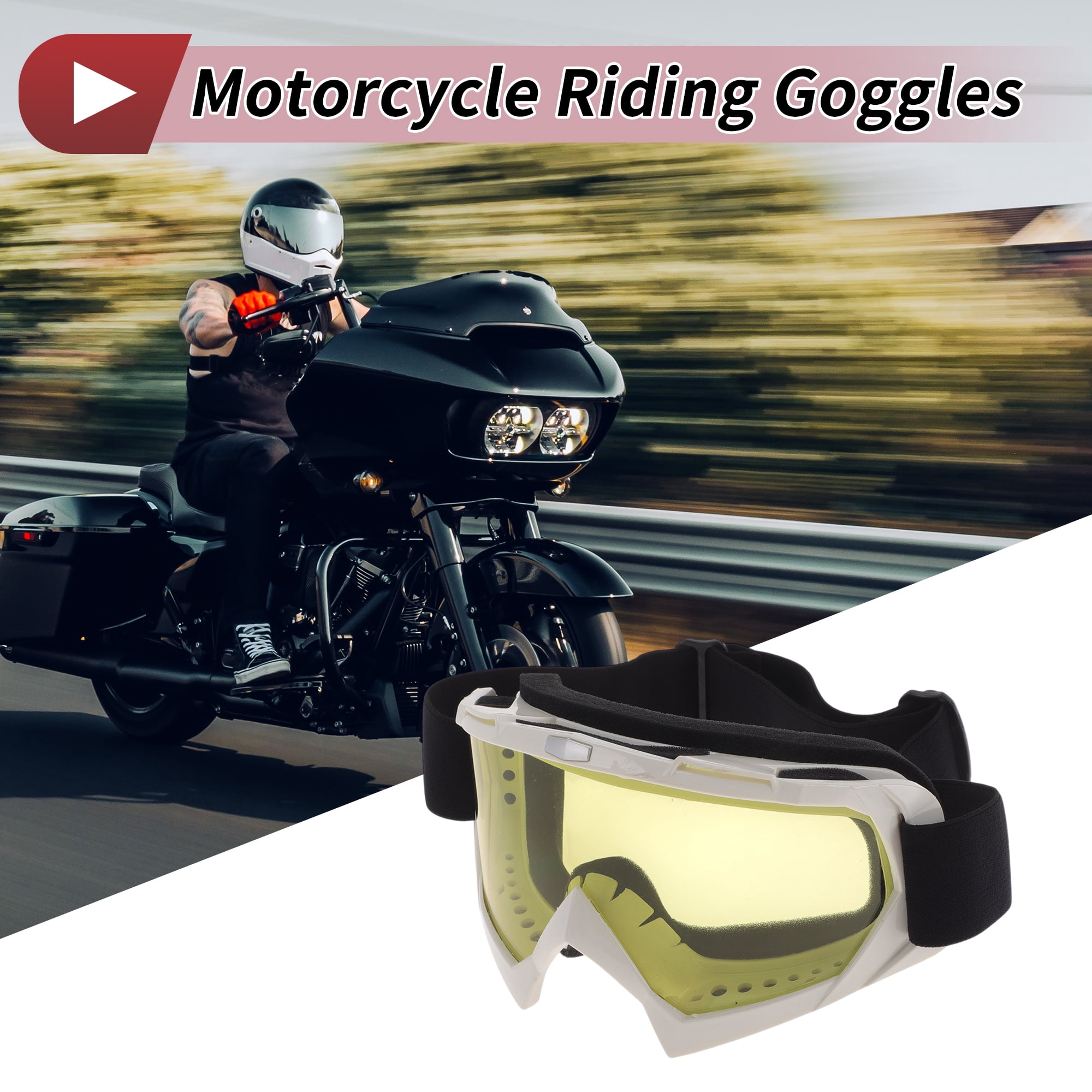 Unique Bargains Motorcycle Riding Goggles PC TPU Cycling Sunglasses Yellow Lens White Frame