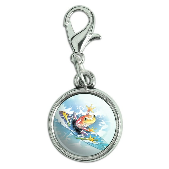 Surfing Surf Rainforest Tree Frog Tropical Antiqued Bracelet Pendant Zipper Pull Charm with Lobster Clasp