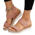 thumbnail image 2 of Domuza Women’s Platform Espadrille Wedge Sandals Comfortable Open Toe Elastic Ankle Strap Slip on Comfy Low Wedge Sandals For Ladies Dressy Summer Shoes Pink 9（EU-42）, 2 of 4