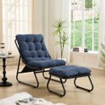 thumbnail image 3 of S-HOME European Style Patio Chair With Puffy Cushion And Foot Stool In Black Steel Frame For Living Room Spaces, Navy Blue, 3 of 12